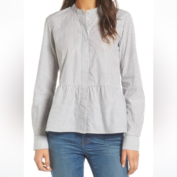 Madewell Lakeside Peplum Cotton Striped Button Down Shirt Top Size Medium - Picture 1 of 10